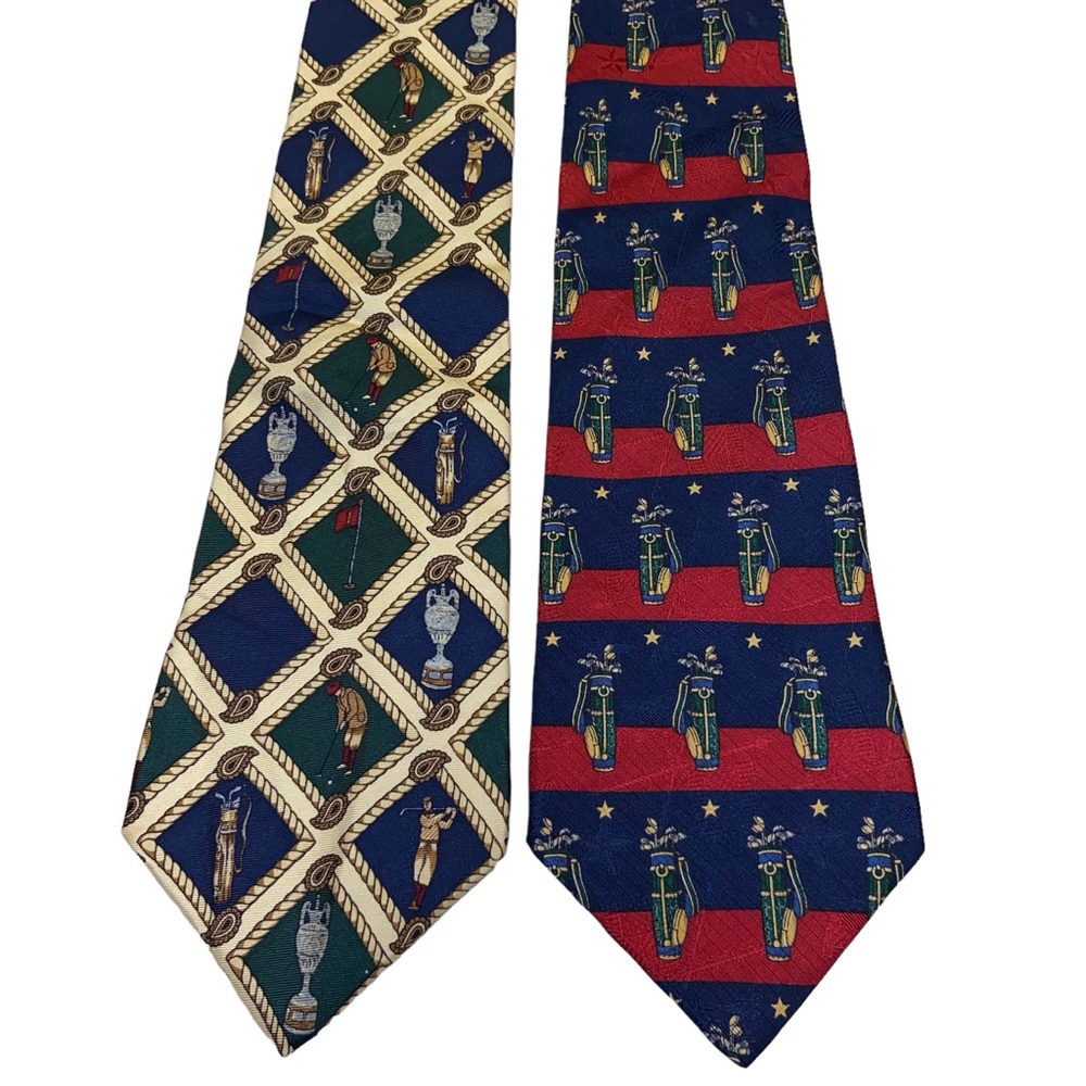 Vintage Tommy Hilfiger Lot of 2 100% Silk Neck Ties Made in USA Golf Golfing